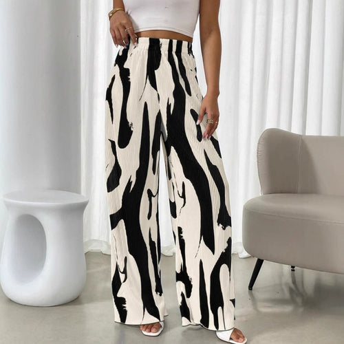 Damen weite Plisseehose mit elastischem Bund und modischem Muster Drune