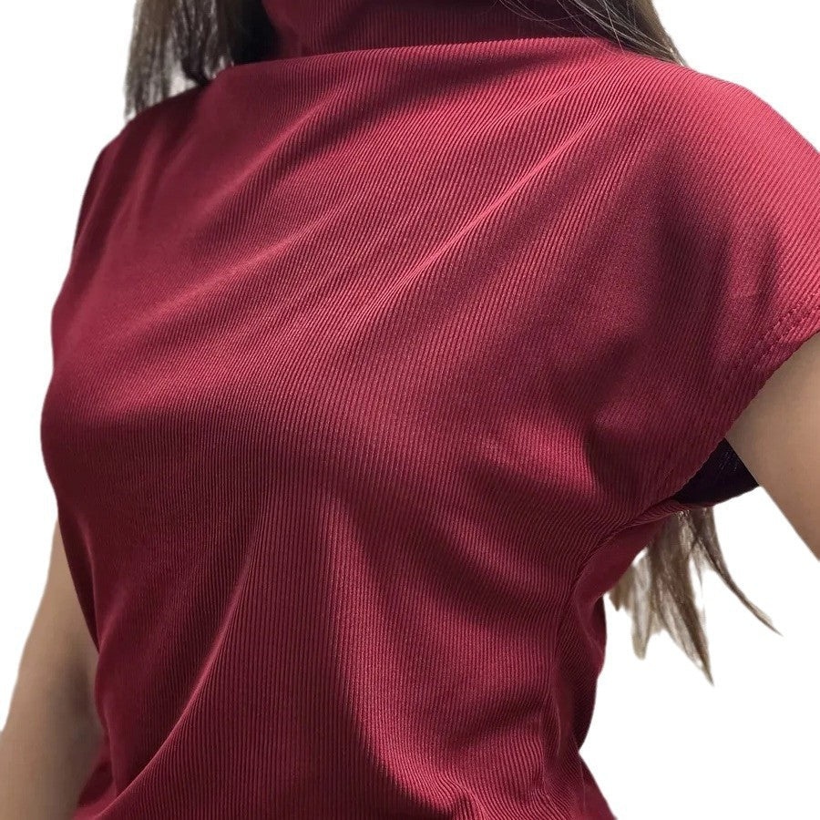 Damen modisches Kurzarm-Shirt mit hochgeschlossenem Kragen und elegantem Schnitt