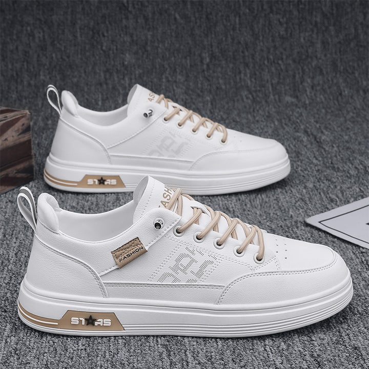 Herren minimalistische Kunstleder-Sneaker mit belüfteter Zehenperforation und gepolsterter Fersenschlaufe Drune