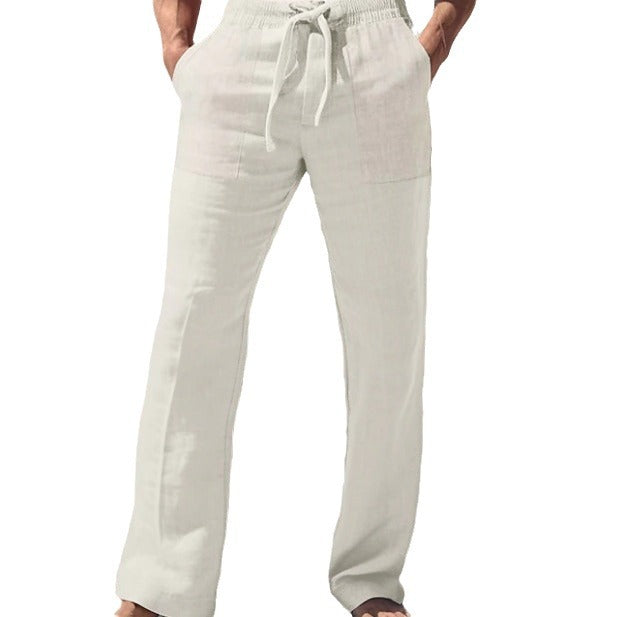 Herren weite Resort-Freizeithose im Palazzo-Stil aus Leinenmix mit Tunnelzug und seitlichen Eingrifftaschen Drune
