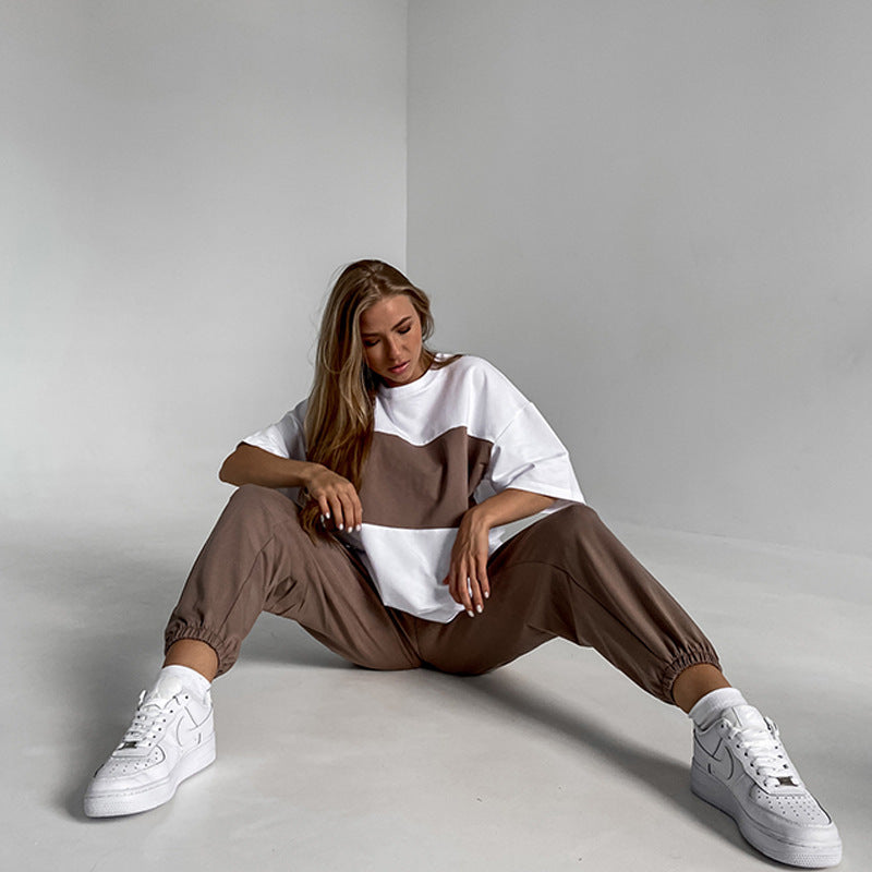 Damen lässiges Sportanzug-Set mit oversized Oberteil und bequemen Jogginghosen Drune