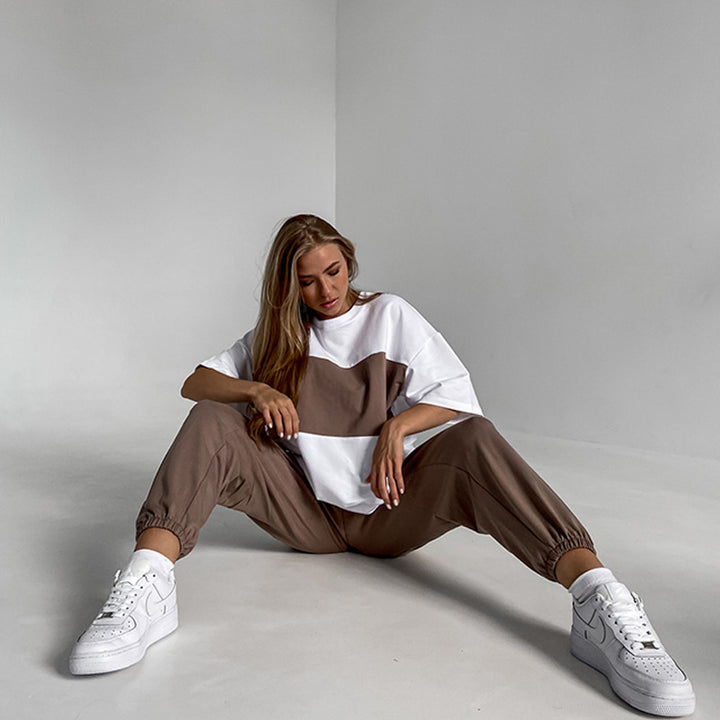Damen lässiges Sportanzug-Set mit oversized Oberteil und bequemen Jogginghosen Drune