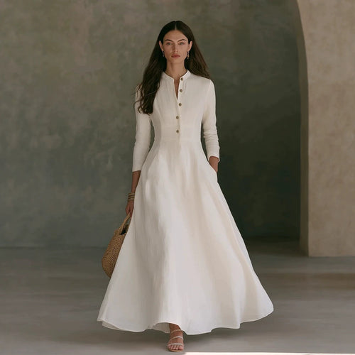Damen Elegantes Langarm Maxikleid Drune