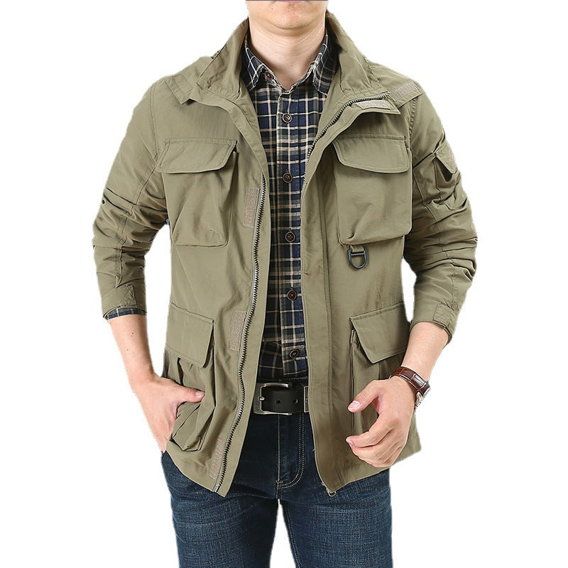 Herren  multifunktionale Utility-Fieldjacke mit zahlreichen Klapp- und Reißverschlusstaschen sowie D-Ring Drune