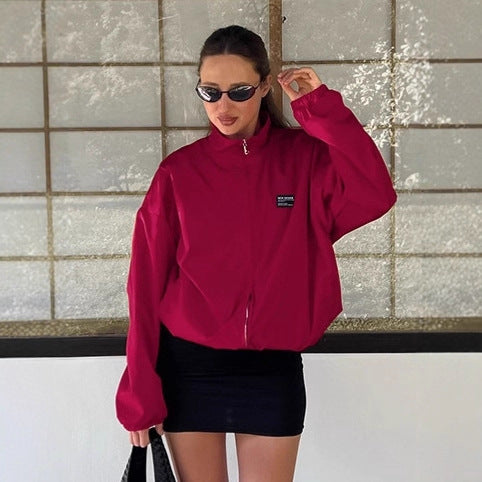 Damen Sportliche Oversized-Jacke mit hohem Kragen und Reißverschluss Drune