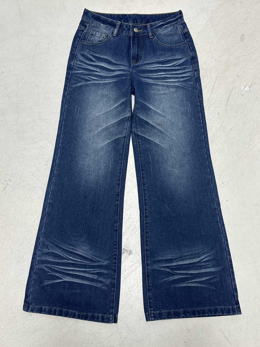 Damen Weite High‑Waist Denim-Jeans mit Used‑Effekt und geradem Bein Drune