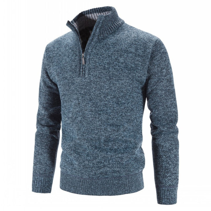 Herren nan Strickpullover mit Halbzip, hohem Stehkragen und strukturierter Waffelstrick-Optik Drune