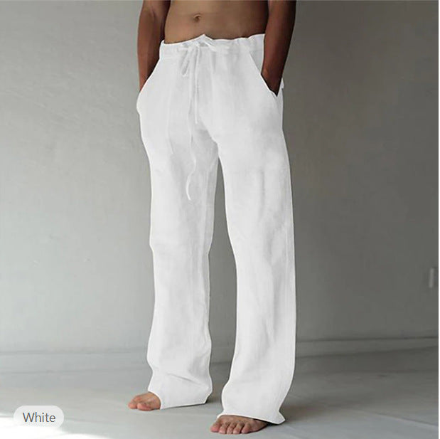Herren Leinenhose mit weitem Schnitt Kordelzug und Seitentaschen Drune