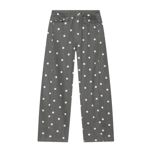 Damen Hochtaillierte weite Culotte-Jeans mit aufgesetzten Gesäßtaschen und Pünktchenprint Drune
