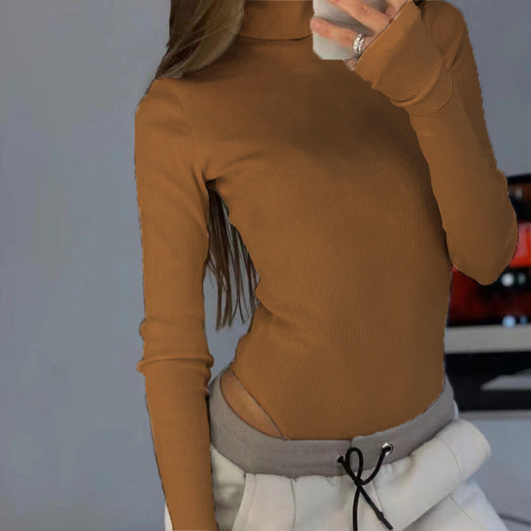 Damen langärmliges Turtleneck-Oberteil aus feiner Rippstruktur Drune