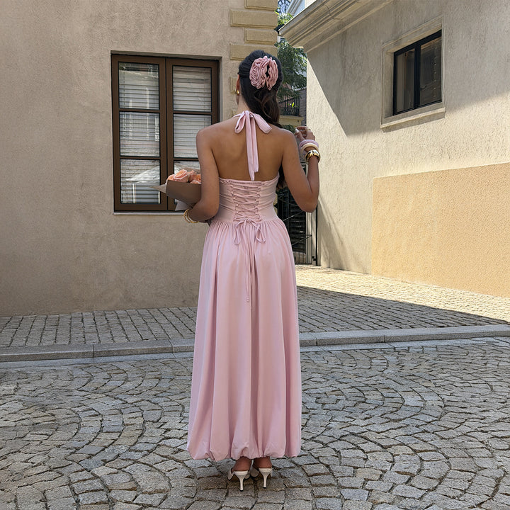 Damen Maxikleid mit Rüschen und tiefem Schlitz Drune