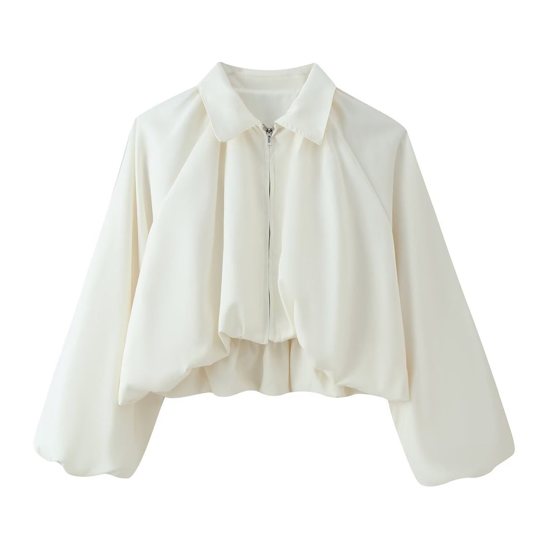 Damen Kurze Cropped‑Jacke mit Raglanärmeln, Reißverschluss und gerafftem Saum Drune