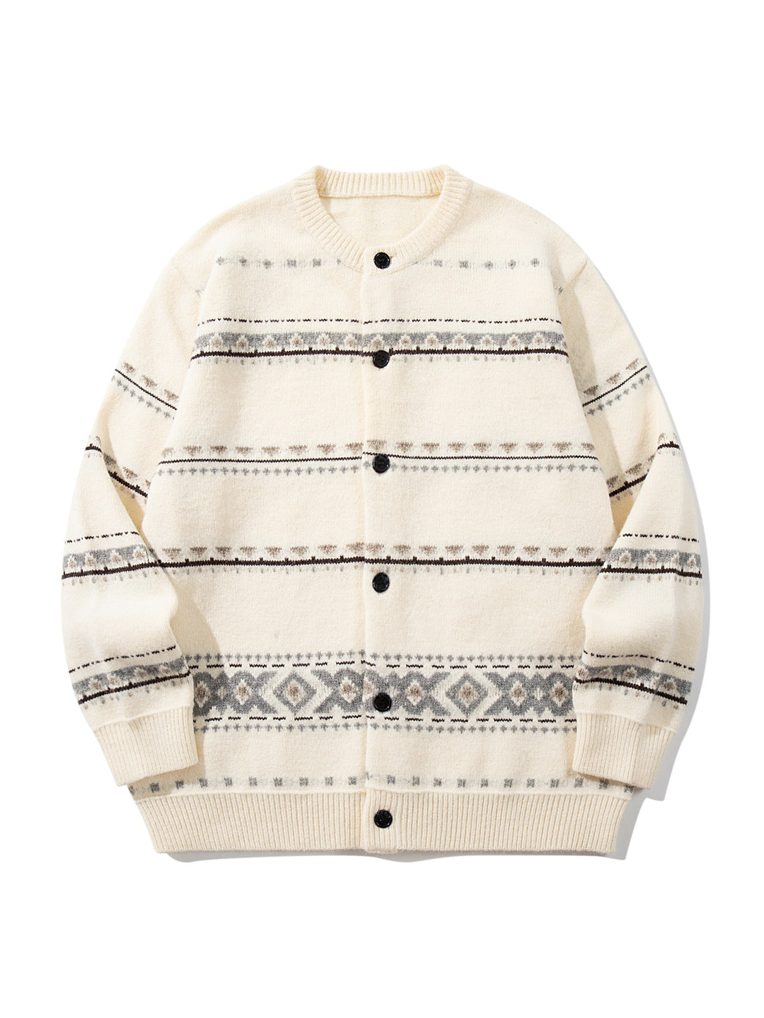 Unisex Strukturierte Jacquard-Strickjacke mit Rundhalsausschnitt, Oversize-Passform und Knopfleiste Drune