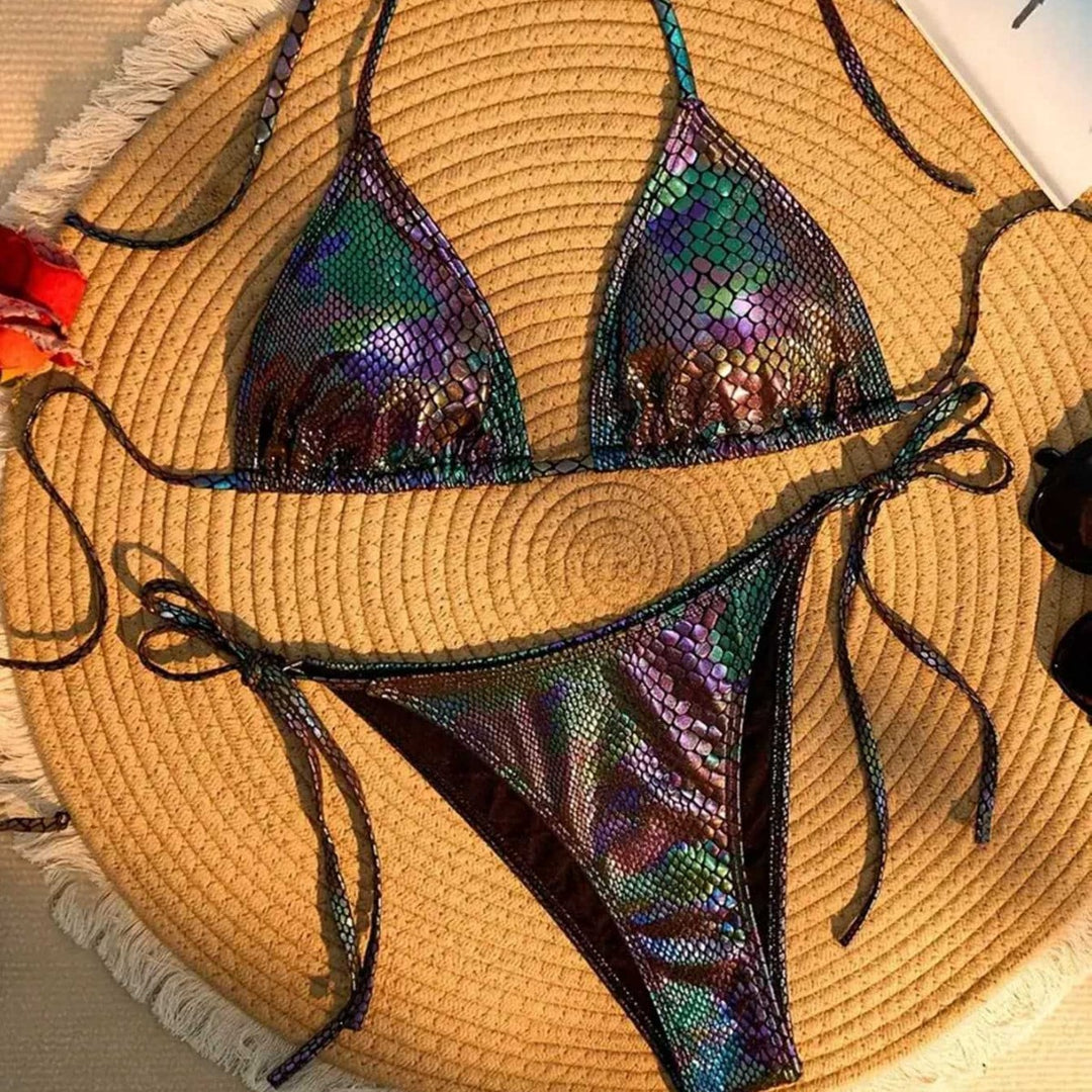 Damen Triangel-Bikini mit schimmerndem Schlangendesign Drune