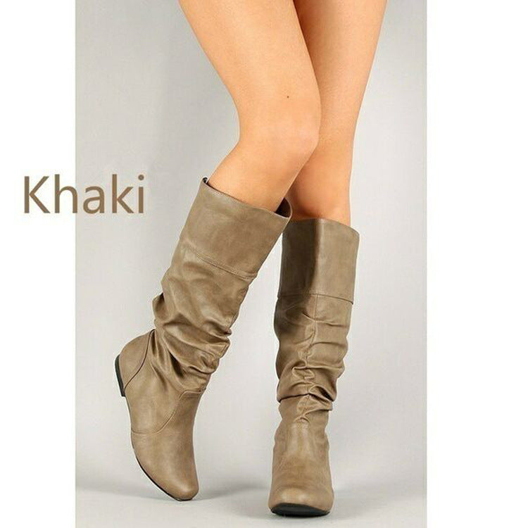 Damen nan lässige Slouch-Stiefel mit weichem Schaft, gerafftem Design und flacher Komfortsohle Drune