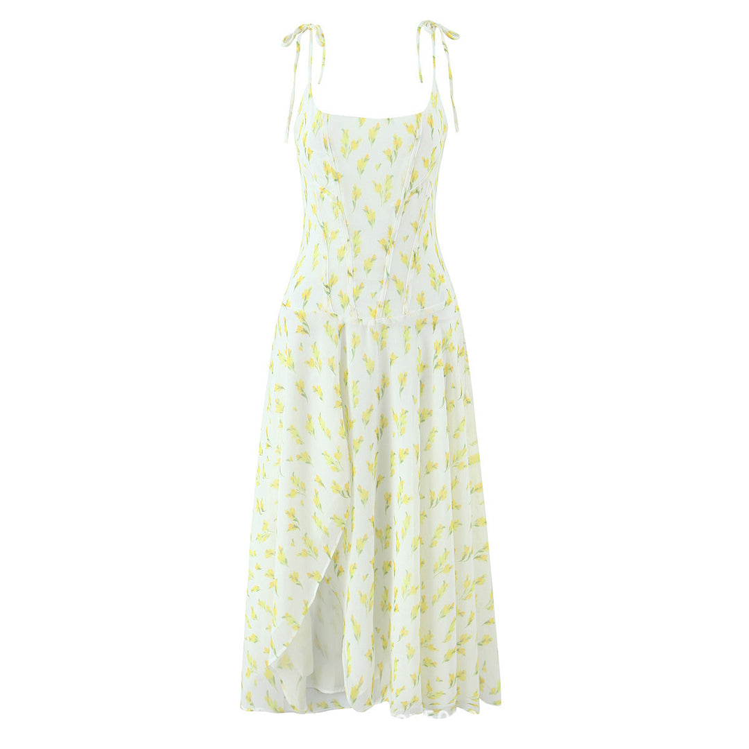 Damen lässiges Sommerkleid mit zarten Spaghetti-Trägern und floralem Design Drune