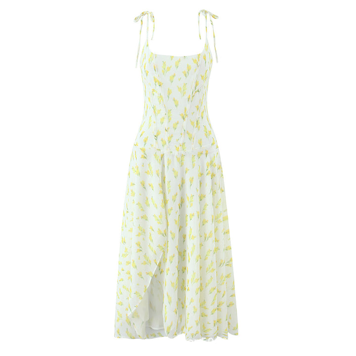Damen lässiges Sommerkleid mit zarten Spaghetti-Trägern und floralem Design Drune