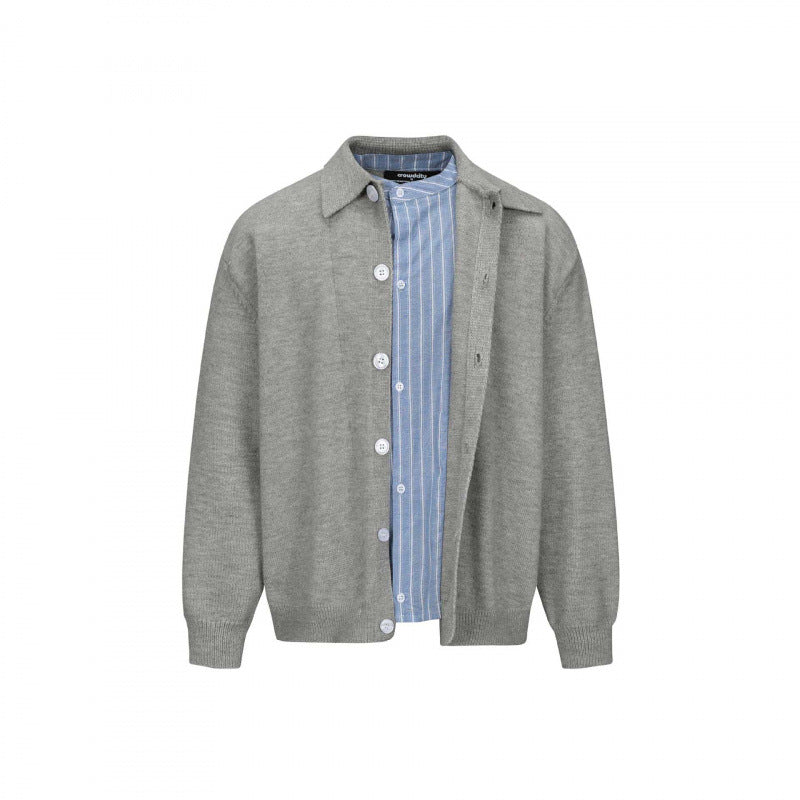 Herren Strick-Hemdjacke mit Hemdkragen, durchgehender Knopfleiste und gerippten Bündchen Drune