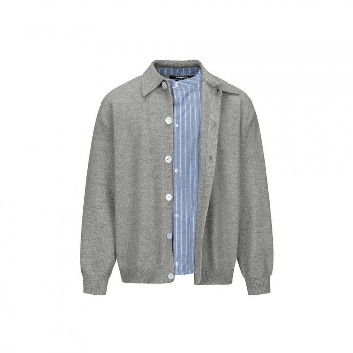 Herren Strick-Hemdjacke mit Hemdkragen, durchgehender Knopfleiste und gerippten Bündchen Drune
