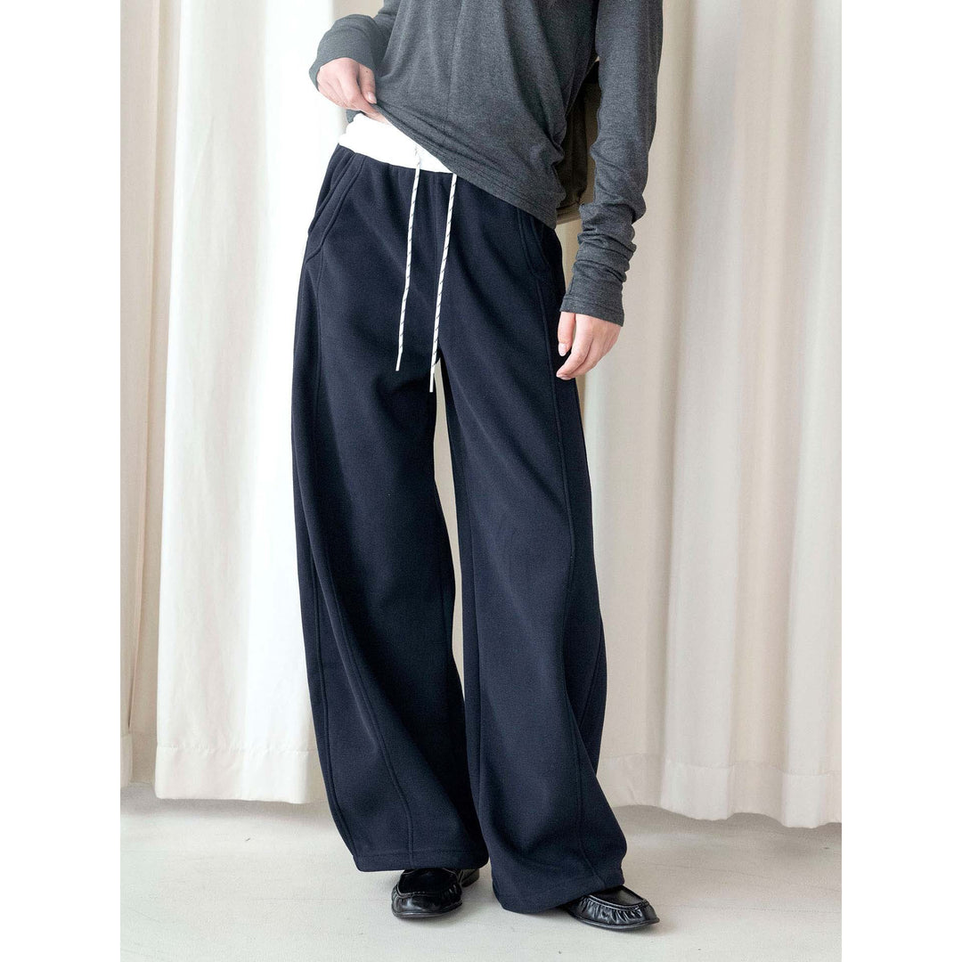 Damen Lässige Sweathose im Palazzoschnitt mit hoher Taille, Kordelzug und Seitentaschen Drune