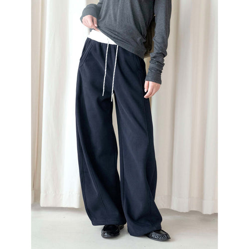 Damen Lässige Sweathose im Palazzoschnitt mit hoher Taille, Kordelzug und Seitentaschen Drune