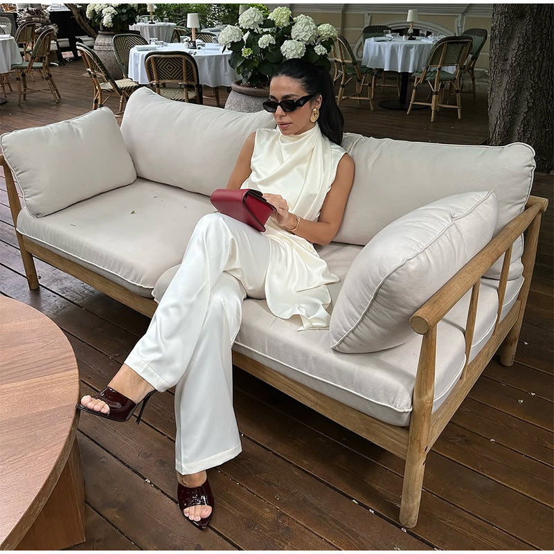 Damen elegante und fließende Chiffon-Hose mit asymmetrischem Schnitt Drune