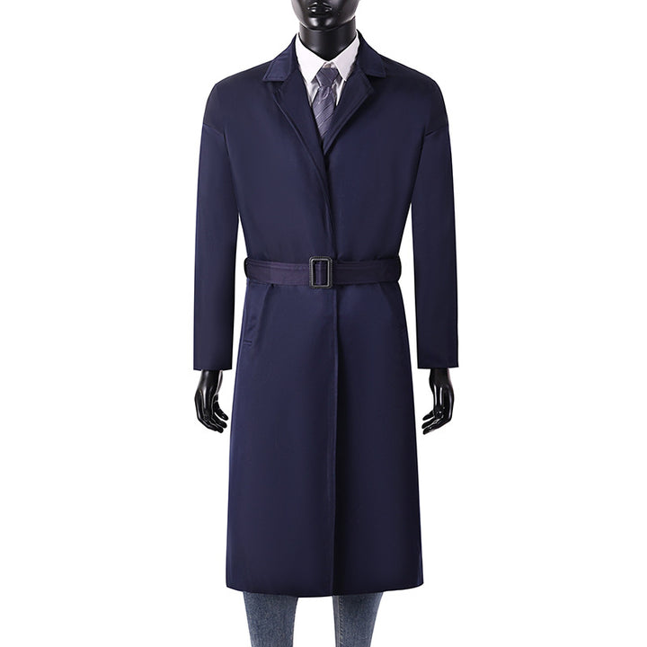 Herren Langer Minimalistischer Trenchcoat mit verdeckter Knopfleiste und Seitentaschen Drune