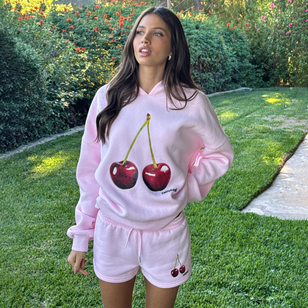 Damen lässiger Hoodie mit fruchtigem Druck und komfortablen Shorts Drune