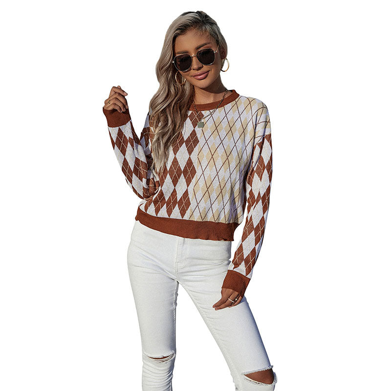 Damen Gemusterter Pullover im Rautenmuster Drune
