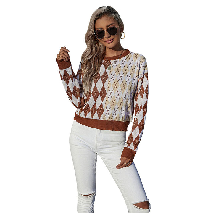 Damen Gemusterter Pullover im Rautenmuster Drune