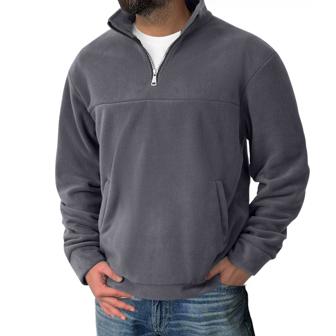 Herren Fleece-Halbzip-Pullover mit Stehkragen und Kängurutasche Drune