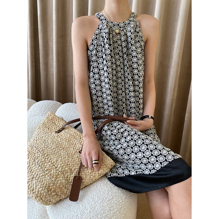 Damen Sommerkleid mit verspieltem Muster und hohem Hals Drune