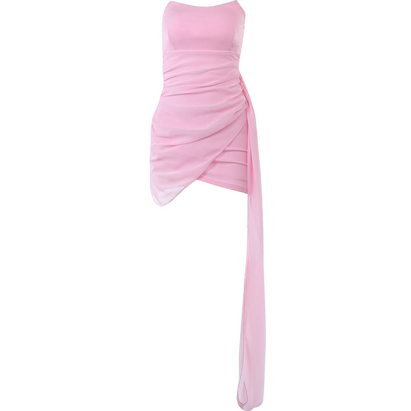 Damen Mini-Wickelkleid mit Trägerloser Silhouette und Raffinierten Drapierungsdetails Drune