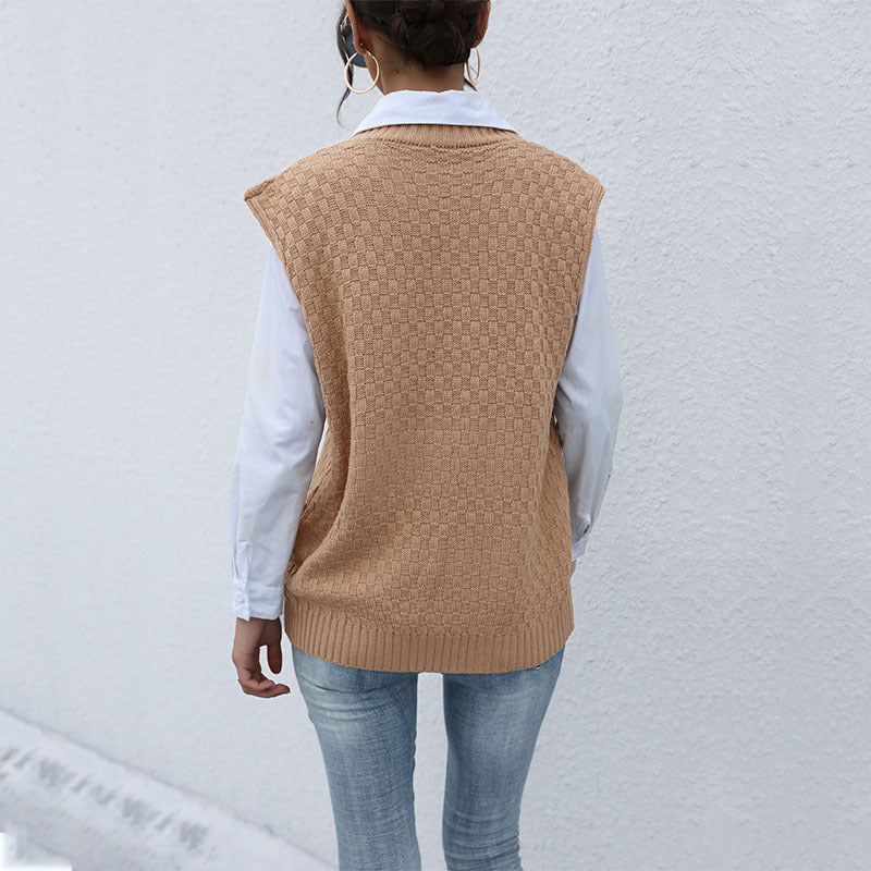 Damen Strick-Weste mit V‑Ausschnitt, Zopfmuster und lässiger Oversize-Silhouette Drune