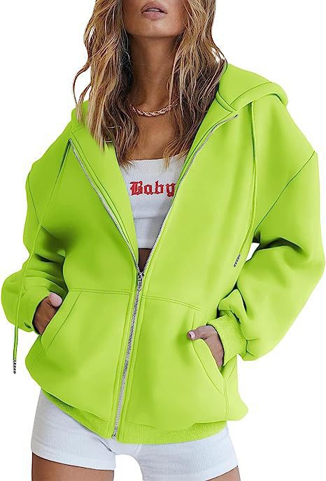 Damen nan oversized Kapuzenjacke mit durchgehendem Reißverschluss Kängurutaschen und weichem Sweatmaterial Drune