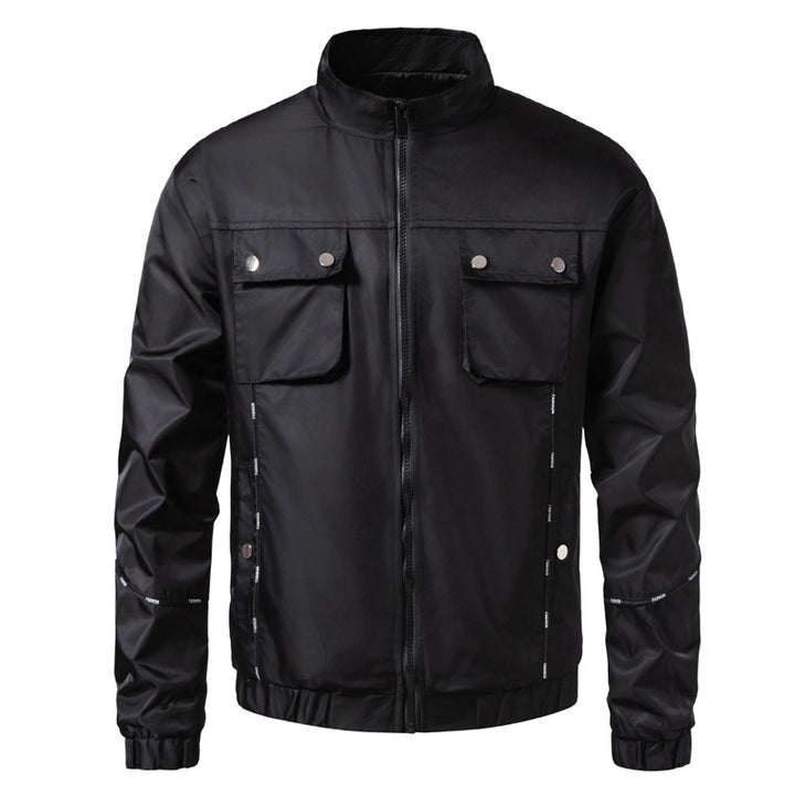 Herren Leichte Utility-Bomberjacke mit Pattentaschen, Stehkragen und elastischem Saum Drune