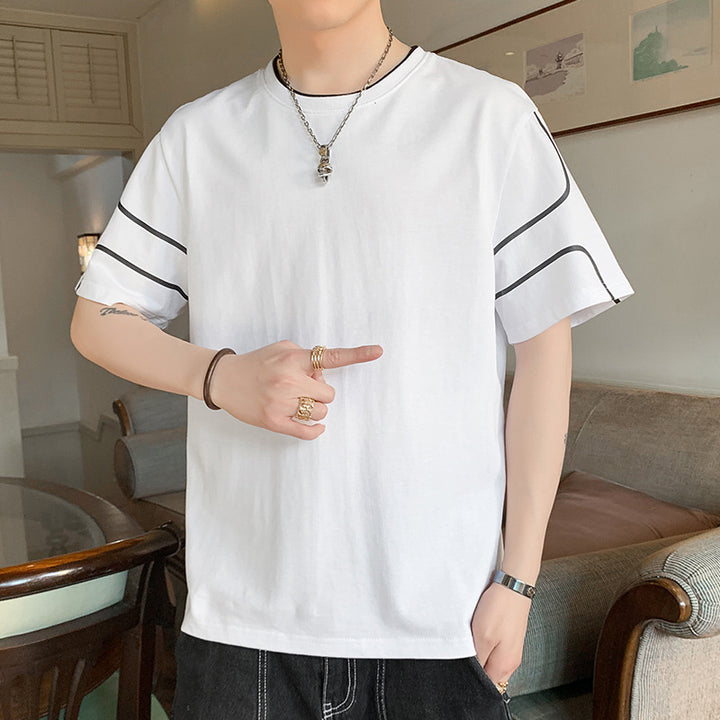 Herren Oversize-T-Shirt aus Baumwollmix mit Kontrastpaspelierung und Dropped-Shoulder Drune