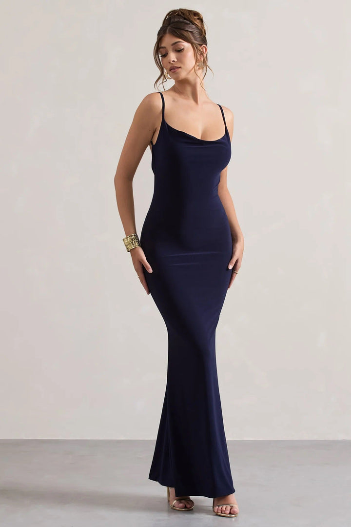 Damen Elegantes Maxikleid mit ansprechendem Spitzenrücken und taillierter Silhouette Drune