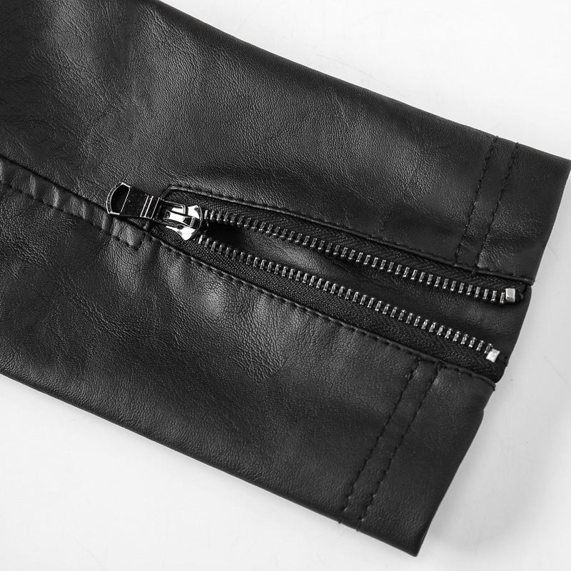 Herren Motorrad-inspirierte Lederoptikjacke mit Stehkragen und Ziernähten Drune