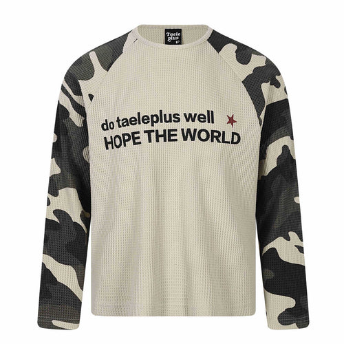 Unisex Waffelstrick-Langarmshirt mit Raglanärmeln und Camouflage-Details Drune