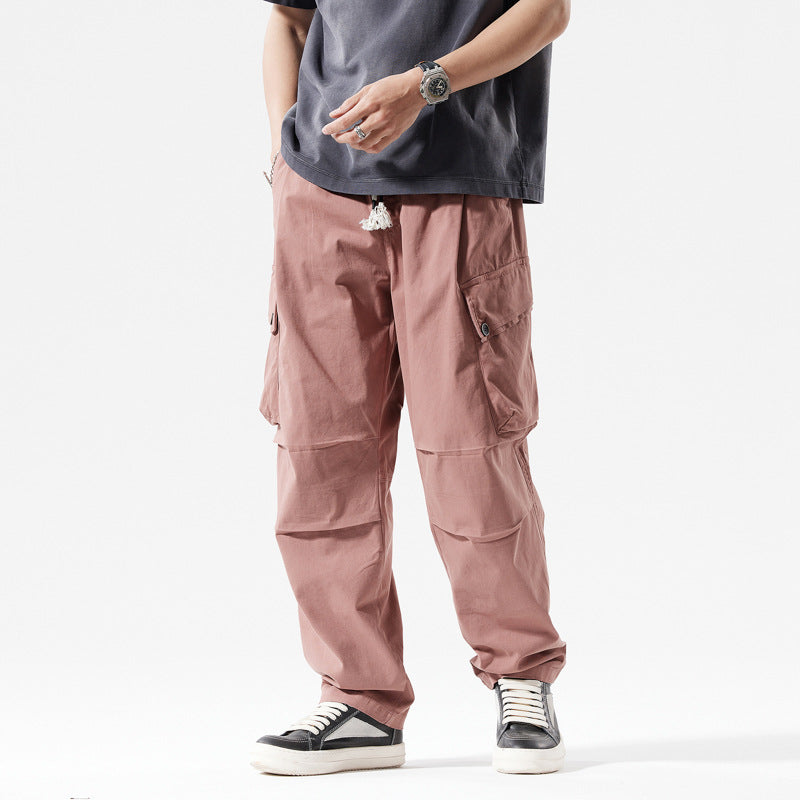 Herren Leichte Relaxed-Cargo-Hose mit geknöpften Klappentaschen und dekorativem Kordelzug Drune