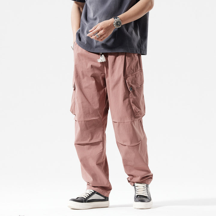 Herren Leichte Relaxed-Cargo-Hose mit geknöpften Klappentaschen und dekorativem Kordelzug Drune