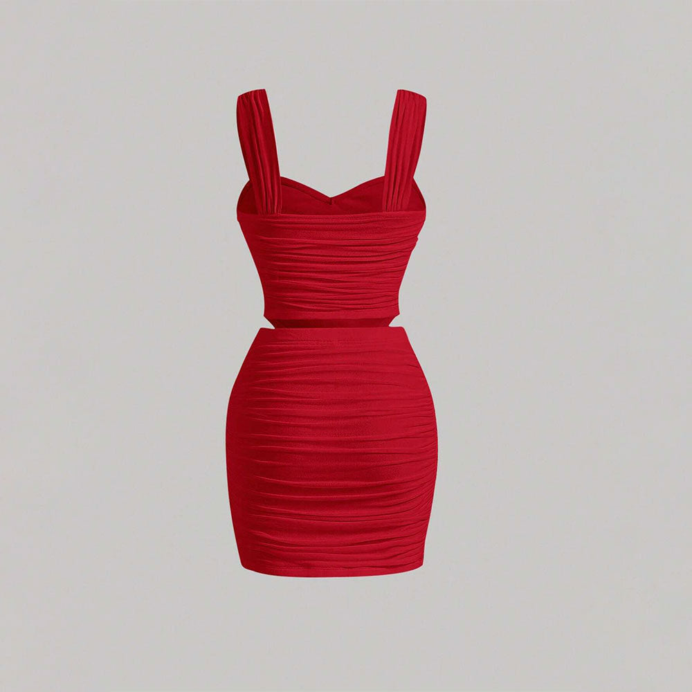 Damen figurbetontes Minikleid mit Rüschendetails und tiefer Herzausschnitt Drune