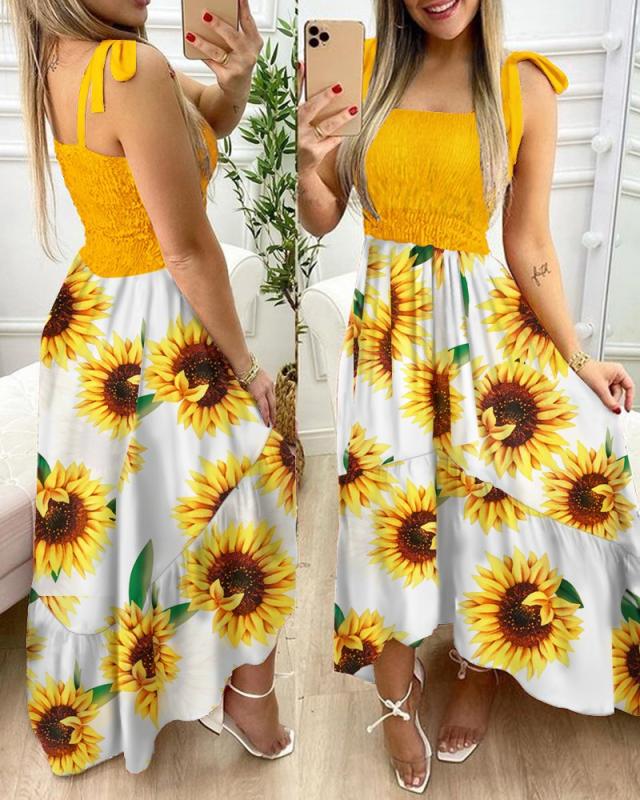 Damen Maxikleid mit Blumenmuster und elastischem Oberteil Drune