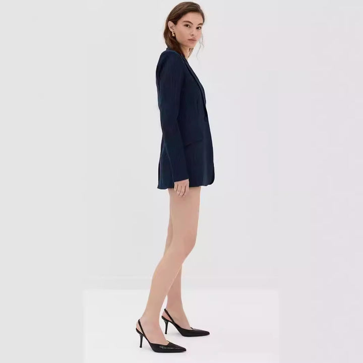 Damen Mini‑Blazerkleid im Nadelstreifen‑Tailoring mit tiefem Schalkragen Drune