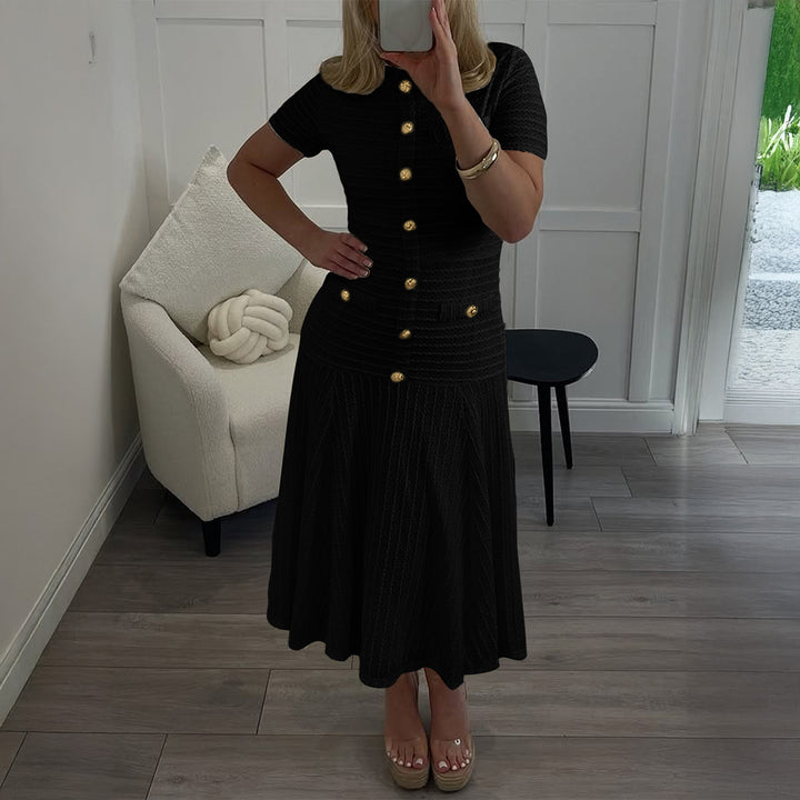 Damen Maxikleid mit eleganten Knopfdetails und strukturiertem Stoff Drune