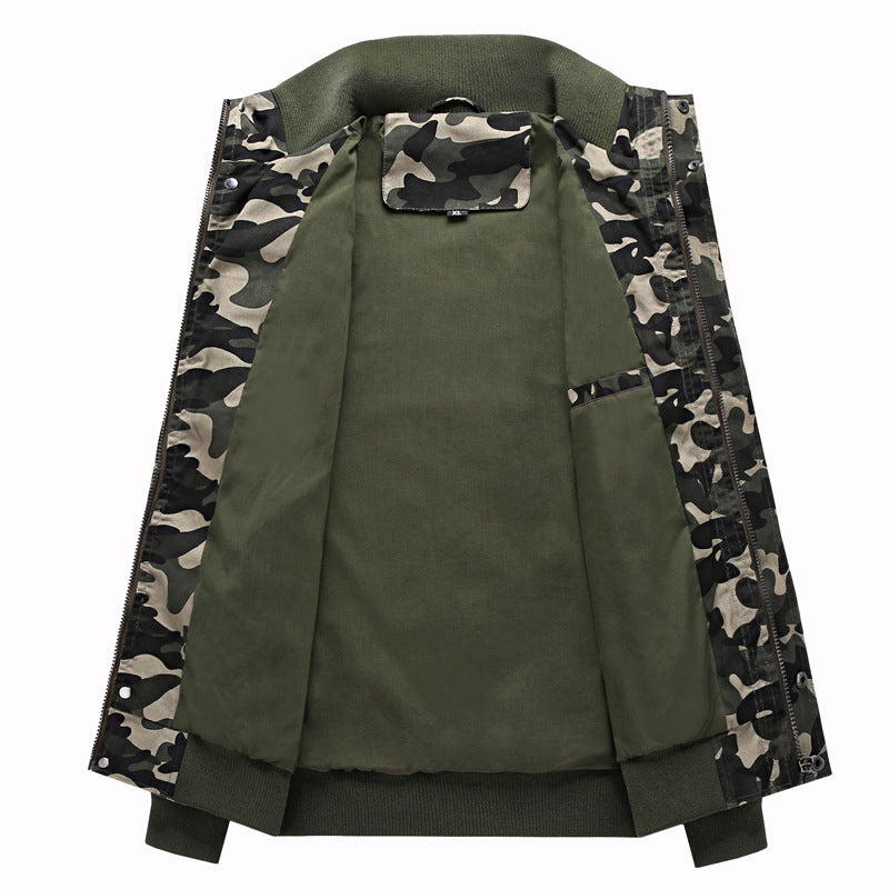 Herren Camouflage-Bomberjacke im Fieldstil mit Rippbündchen und Schulterklappen Drune