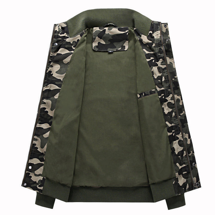 Herren Camouflage-Bomberjacke im Fieldstil mit Rippbündchen und Schulterklappen Drune