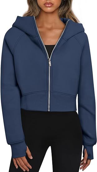 Damen cropped Kapuzenjacke mit Reißverschluss Drune
