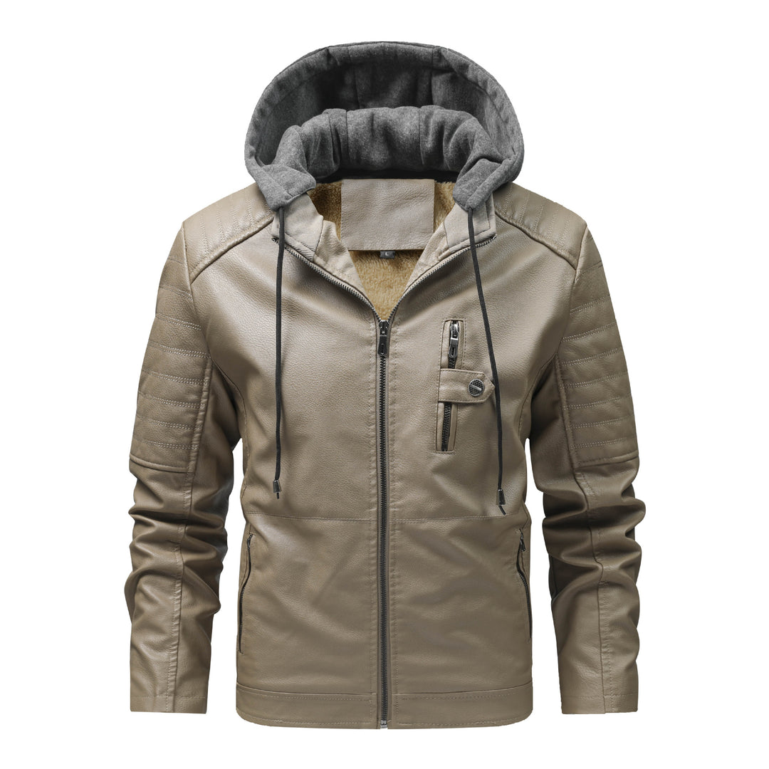 Herren Lederjacke mit abnehmbarer Kapuze Drune